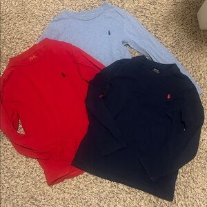 Boys 7 Ralph Lauren Polo Navy Blue, light blue & red long sleeve bundle of 3
